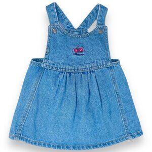 Vintage Guess Baby Girls Floral Embroidered Overalls Denim Jumper Dress 18m
